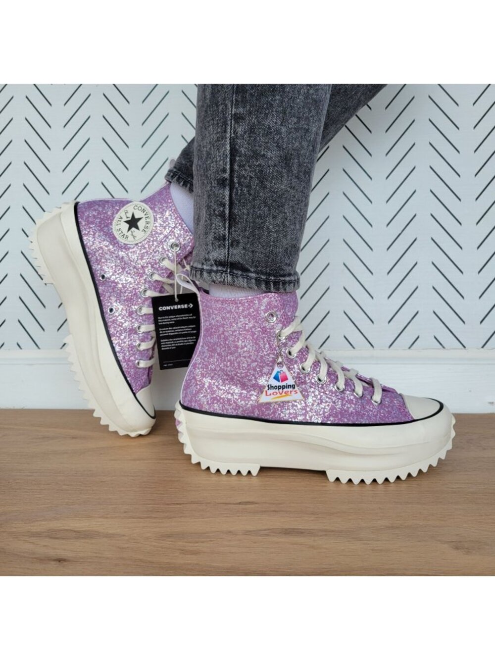 ⭐Converse Run Star Hike Hi 7 Women Shoes Sneaker Purple Glitter Sneakers A10096C